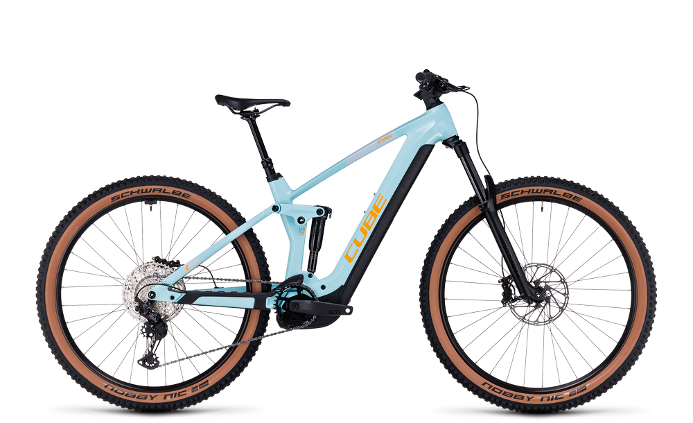 E-Bike Cube Stereo Hybrid 140, hellblau, MTB mit Schwalbe Reifen; für Offroad- und Trail-Abenteuer.
