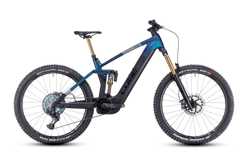 Cube Stereo Hybrid 160 E-Mountainbike, vollgefedert, robustes Design, ideal für Offroad-Abenteuer.