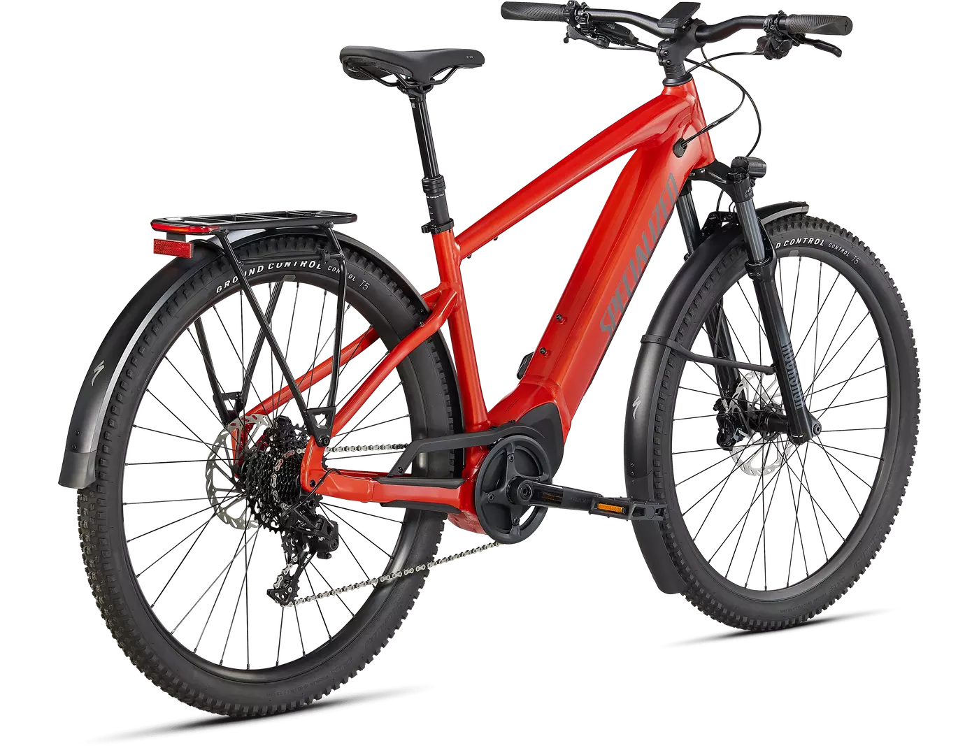 Rotes "Specialized Turbo Tero" E-Bike, robustes Design, geländetauglich, geeignet für Abenteuer- und Alltagstouren.