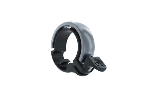 Moderne, runde Fahrradklingel in Schwarz und Silber für Lenkermontage. Ideal für alle Fahrräder.