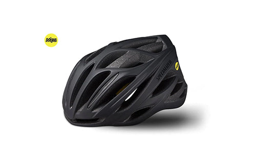 Schwarzer Specialized Radhelm mit MIPS-Technologie, geeignet für Radfahrer, belüftet mit aerodynamischem Design.