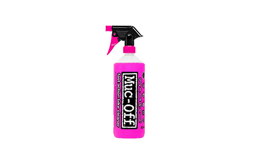 Muc-Off Fahrradreiniger in pinker Sprayflasche, geeignet für intensive Reinigung von Fahrrädern.