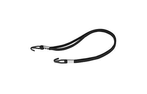 Schwarzer Gummizug mit Haken an beiden Enden, ideal für Fahrradgepäckbefestigung.