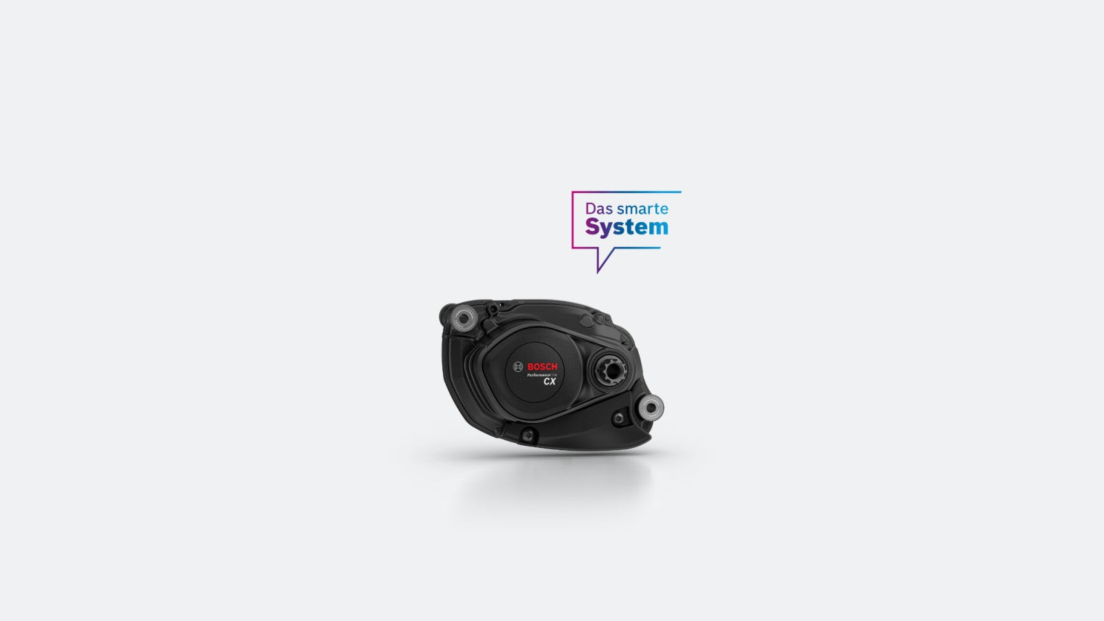 Bosch Performance Line CX E-Bike-Motor mit Text "Das smarte System", geeignet für moderne E-Bike-Antriebe.