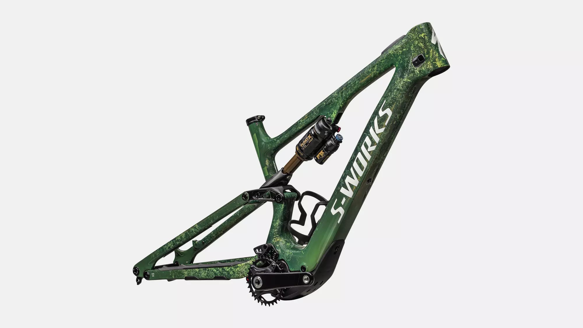 Grünes Specialized S-Works MTB-Rahmenmodell, robust und ideal für anspruchsvolle Mountainbike-Einsätze.