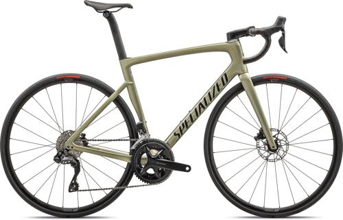 Rennrad Specialized Tarmac in grün mit schwarzem Lenker und Sattel, geeignet für den Straßenradsport.