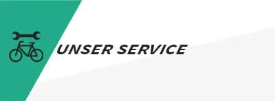 Grüne Grafik mit Fahrrad- und Schraubenschlüssel-Symbol, daneben der Text "Unser Service".