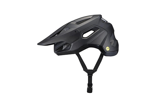 Schwarzer Specialized Fahrradhelm mit Belüftungslöchern und verstellbarem Kinnriemen. Ideal für Mountainbiker.