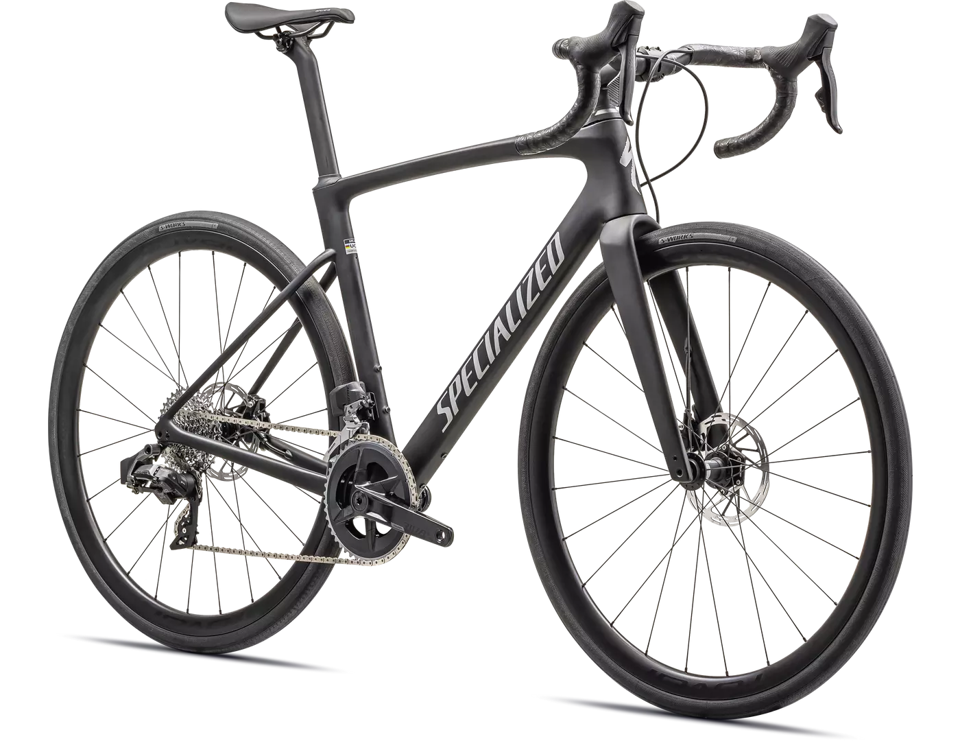 Specialized Roubaix Rennrad in Schwarz, aerodynamisches Design, ideal für den Straßeneinsatz und sportliche Radfahrer.