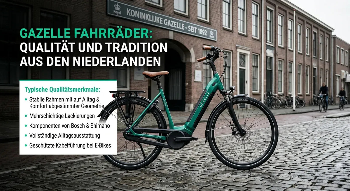 Gazelle Bike vor historischer Kulisse. Stabiler Rahmen, Bosch & Shimano Teile, klassisches Design, aus den Niederlanden.