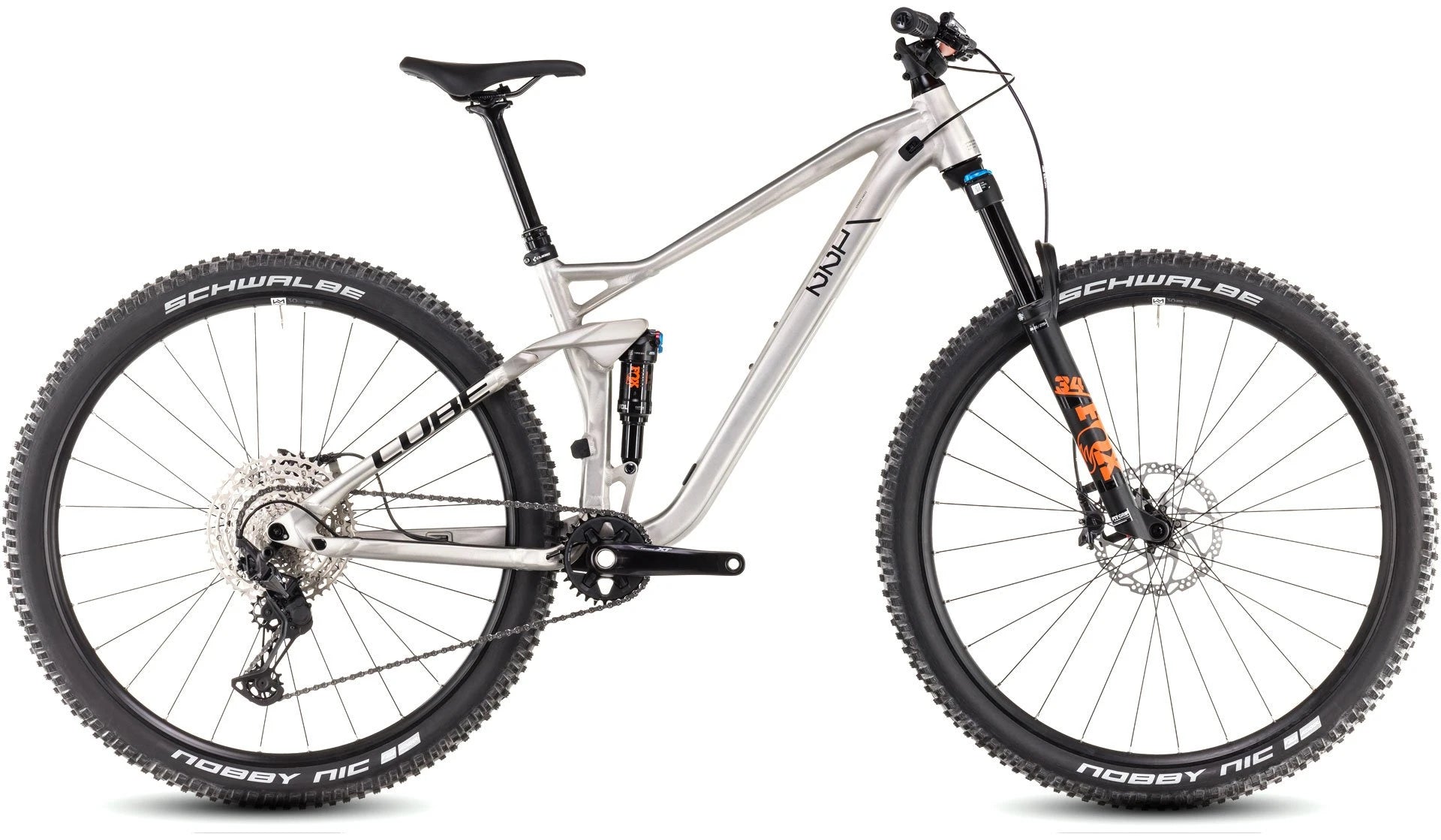 Cube Fahrrad, Modell HANX, Mountainbike mit Schwalbe Reifen und Fox Federgabel, ideal für Geländefahrten.